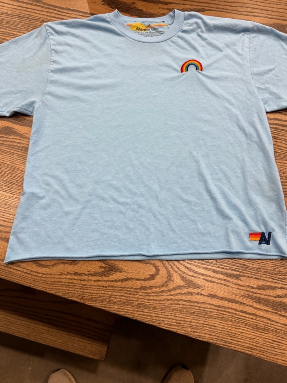 Aviator Nation Baby Blue Tee with Rainbow Details size medium